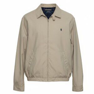 POLO Ralph Lauren Men's Full Zip Up 100% Cotton Khaki Beige Bomber Jacket Sz 3XL